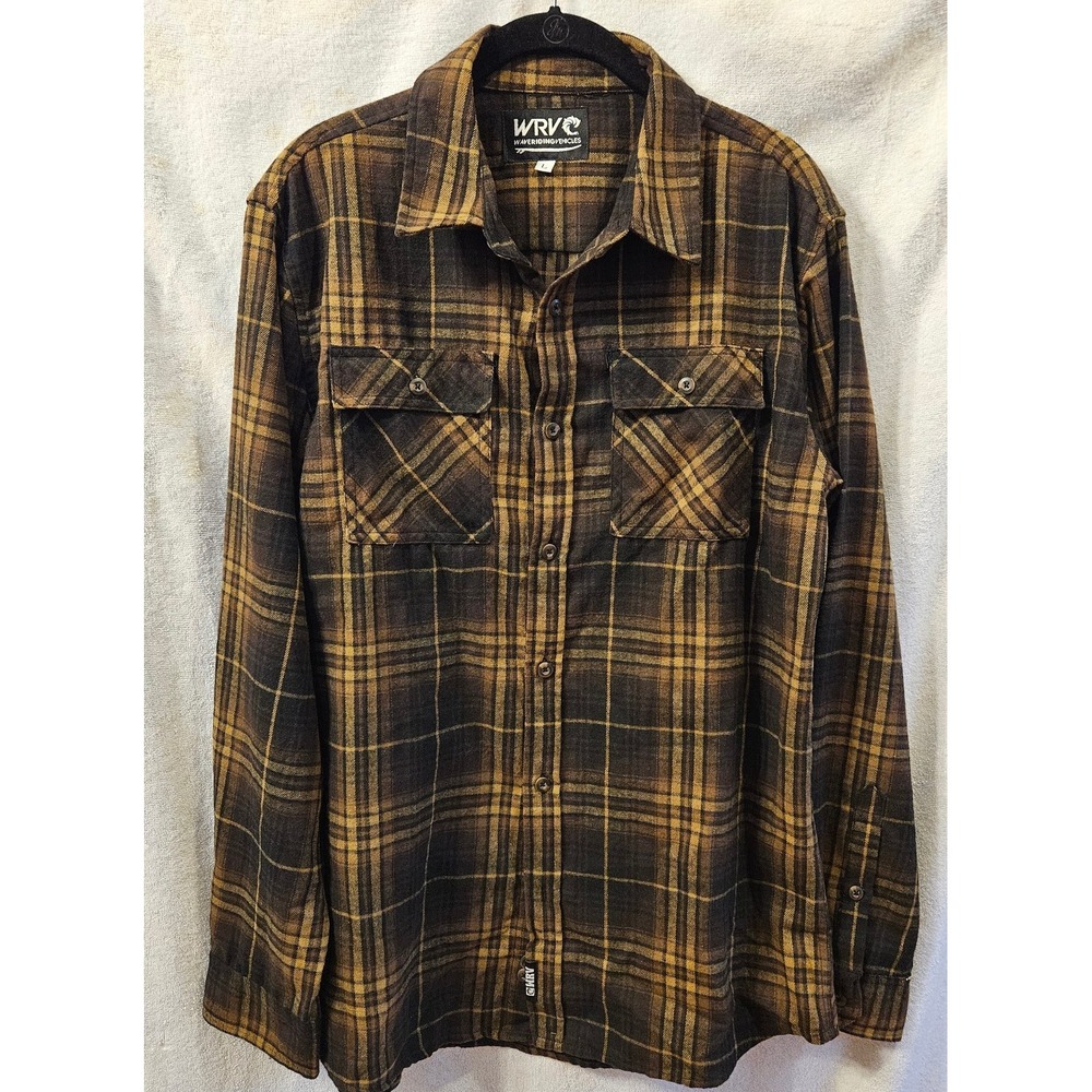 WRV "WAVES RIDE VIBRATIONS" Plaid Flannel Shirt – Size L – Rare Streetwear Surf